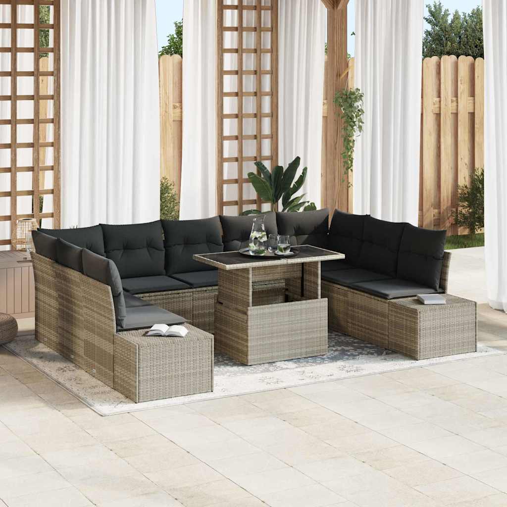 Garten-Sofa-Set mit Speicher 10 pcs Hellgrau Poly Rattan
